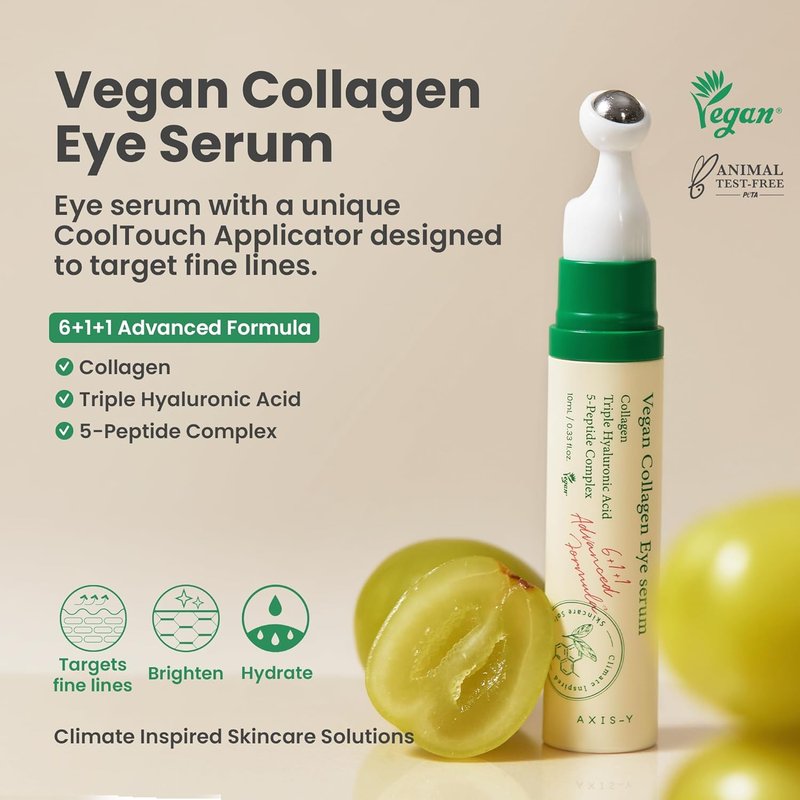 AXIS-Y Vegan Collagen Eye Serum - K Beauty Triple Hyaluronic Acid & Peptide Formula for Elasticity | 0.33 fl. oz.