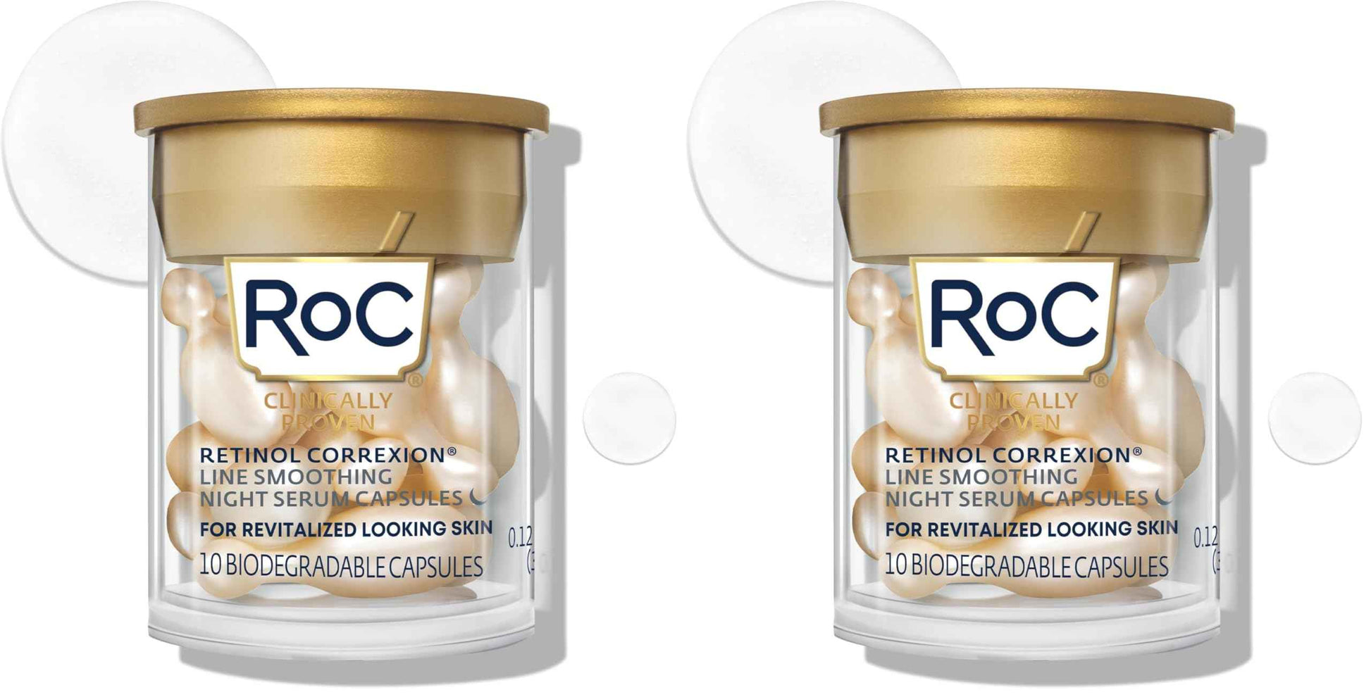 RoC Retinol Correxion Line Smoothing Night Serum Capsules, Daily Anti-Aging Skin Care Treatment for Fine Lines, Dark Spots, Acne Scars, 10 Count (Pack of 2)