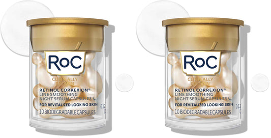 RoC Retinol Correxion Line Smoothing Night Serum Capsules, Daily Anti-Aging Skin Care Treatment for Fine Lines, Dark Spots, Acne Scars, 10 Count (Pack of 2)