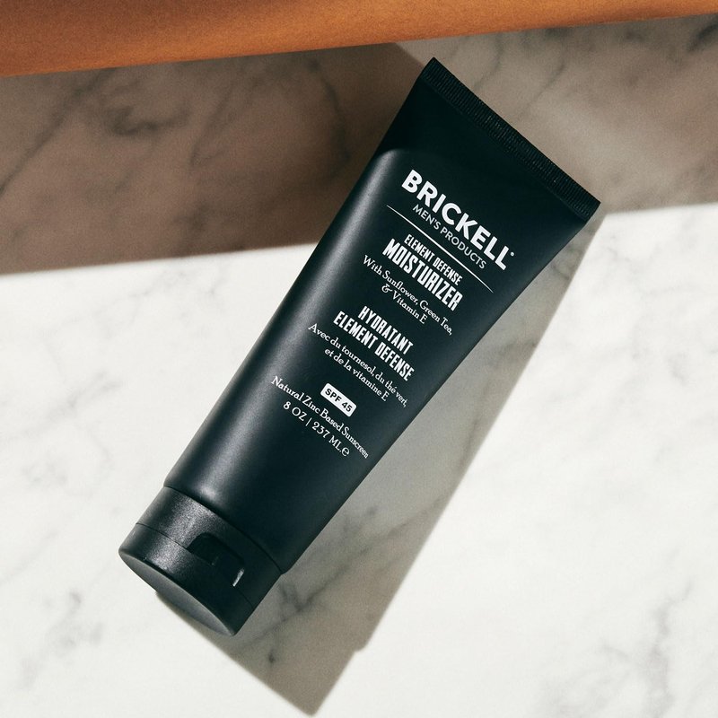Brickell Men's Element Defense SPF45 Moisturizer for Men, Mineral Sunscreen, Hydrates and Protects Skin Against UVA/UVB Rays, With Zinc, Vitamin E, and Green Tea, 8 Ounce, Unscented