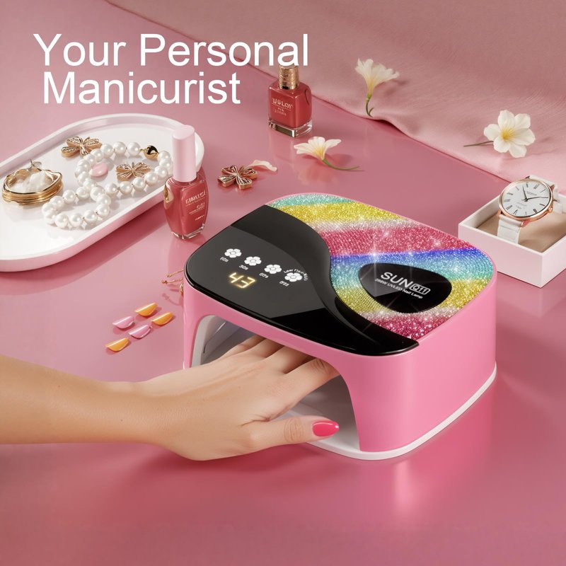 SUNX11 Rhinestone uv Nail Lamp - LED UV Gel Nail Dryer with Rainbow Crystal Design, 3-Second Quick Dry, Touch Screen, Detachable Base, 4 Timer Settings, for Fingernails & Toenails