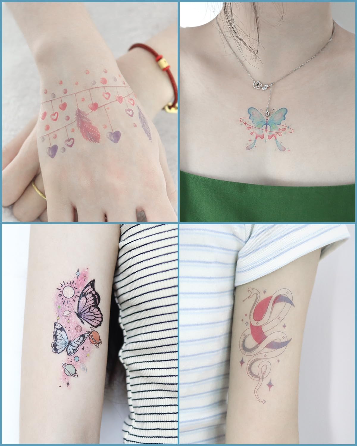 Onogola 20 Sheets Glow In The Dark Butterfly Temporary Tattoos for Women, Luminous Flower Butterflies Wings Fake Tattoo Stickers Art Makeup Waterproof for Face Body Arm Party Favors