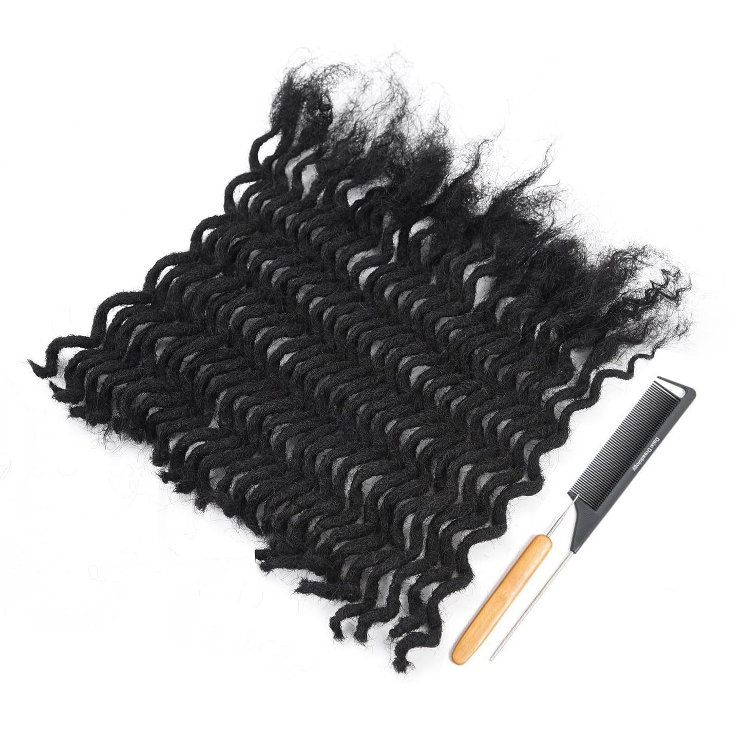 DAIXI Curly Wave Loc Extensions Human Hair, 100% Real Human Hair Dreadlock Extensions for Man/Women Handmade Permanent Dread Extensions Can Be Dyed Bleached Twisted (0.4cm, 1B, 6 Inch 20 Strands)