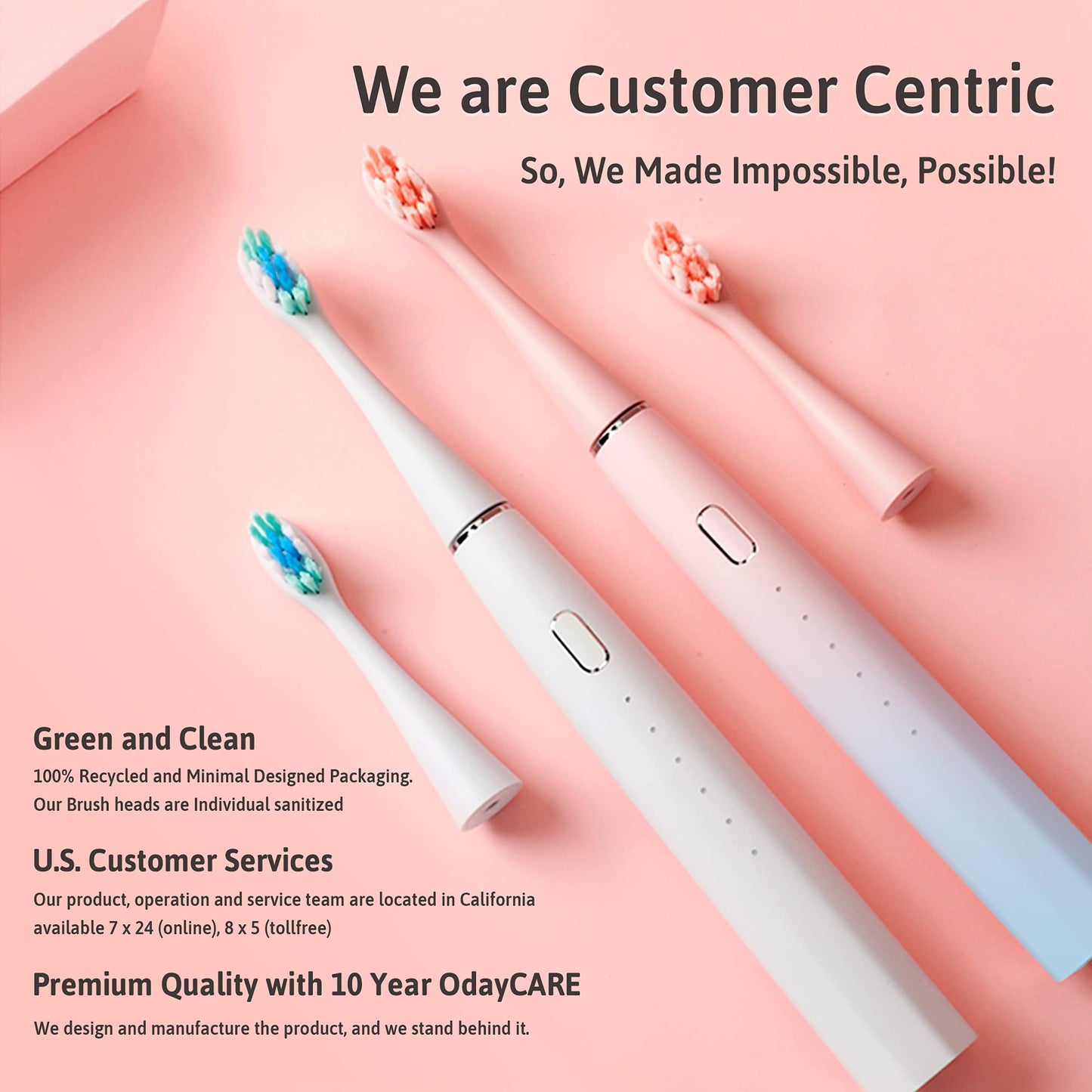 Oday N9000 Sonic Electric Toothbrush, 90% End-Rounding, 10 YR Warranty, 2,000 mAh Battery (180 Days), IPX7 Waterproof, 43,000 VPM (2nd Gen. 3S Sonic Motor), 5 Modes with Smart Timer, 6 Brush Heads