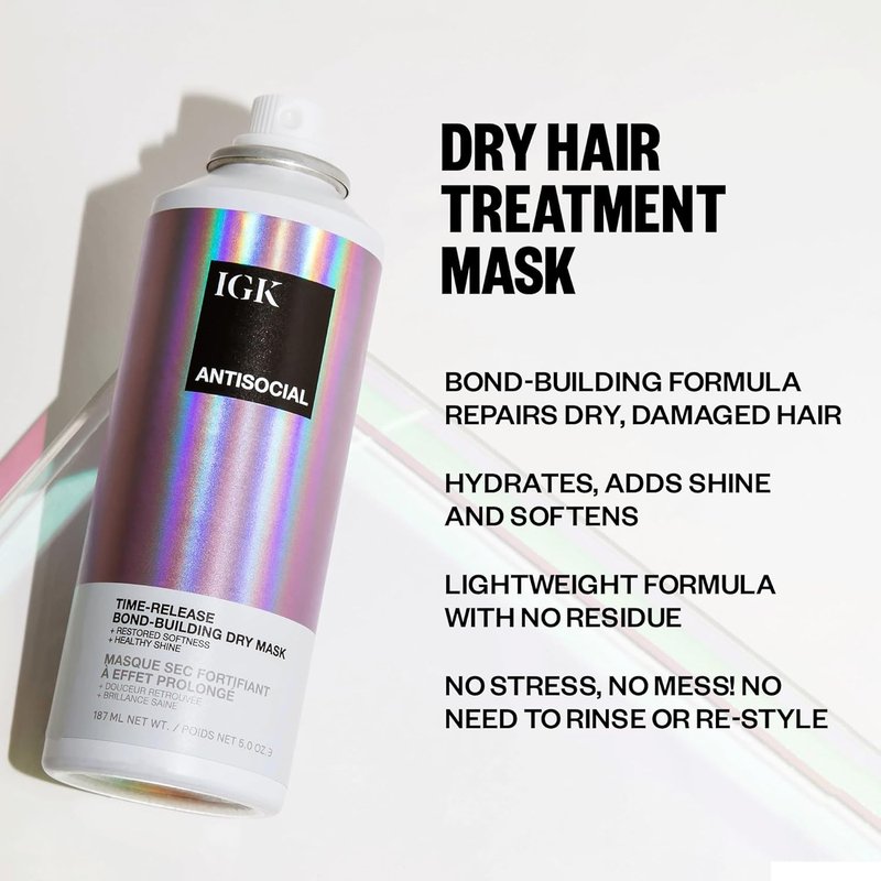 IGK ANTISOCIAL Bond-Building Dry Hair Mask - Repair, Soften & Shine | Vegan & Cruelty-Free Hair Treatment