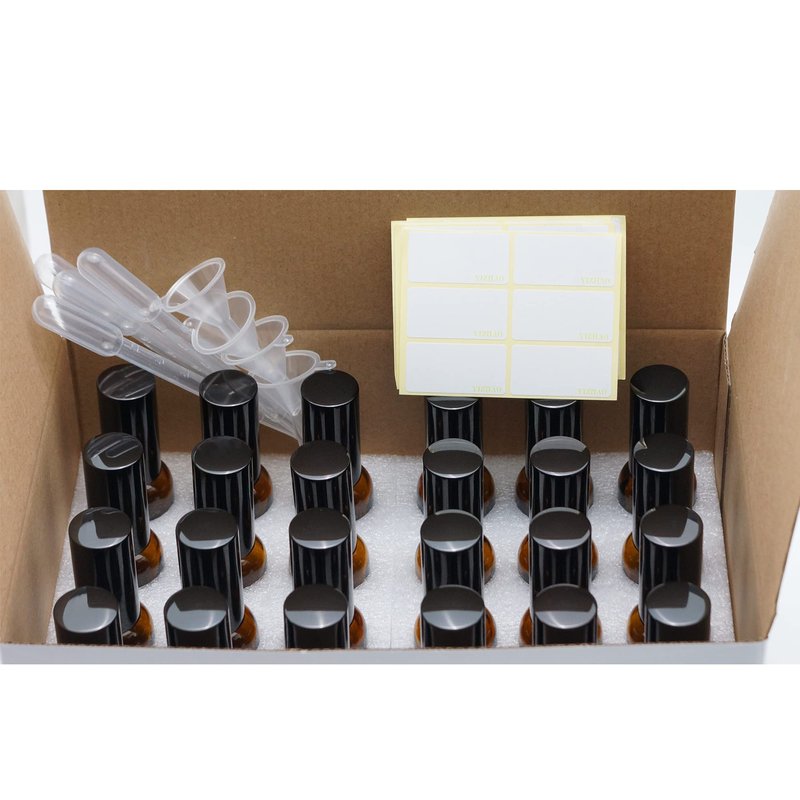 YIZHAO Amber Glass Spray Bottles 1oz, with Small Fine Mist Spray, Metal Cap, Refillable for Essential Oil,Travel,Cleaning,Perfume,Aromatherapy,Makeup – 24 Pcs