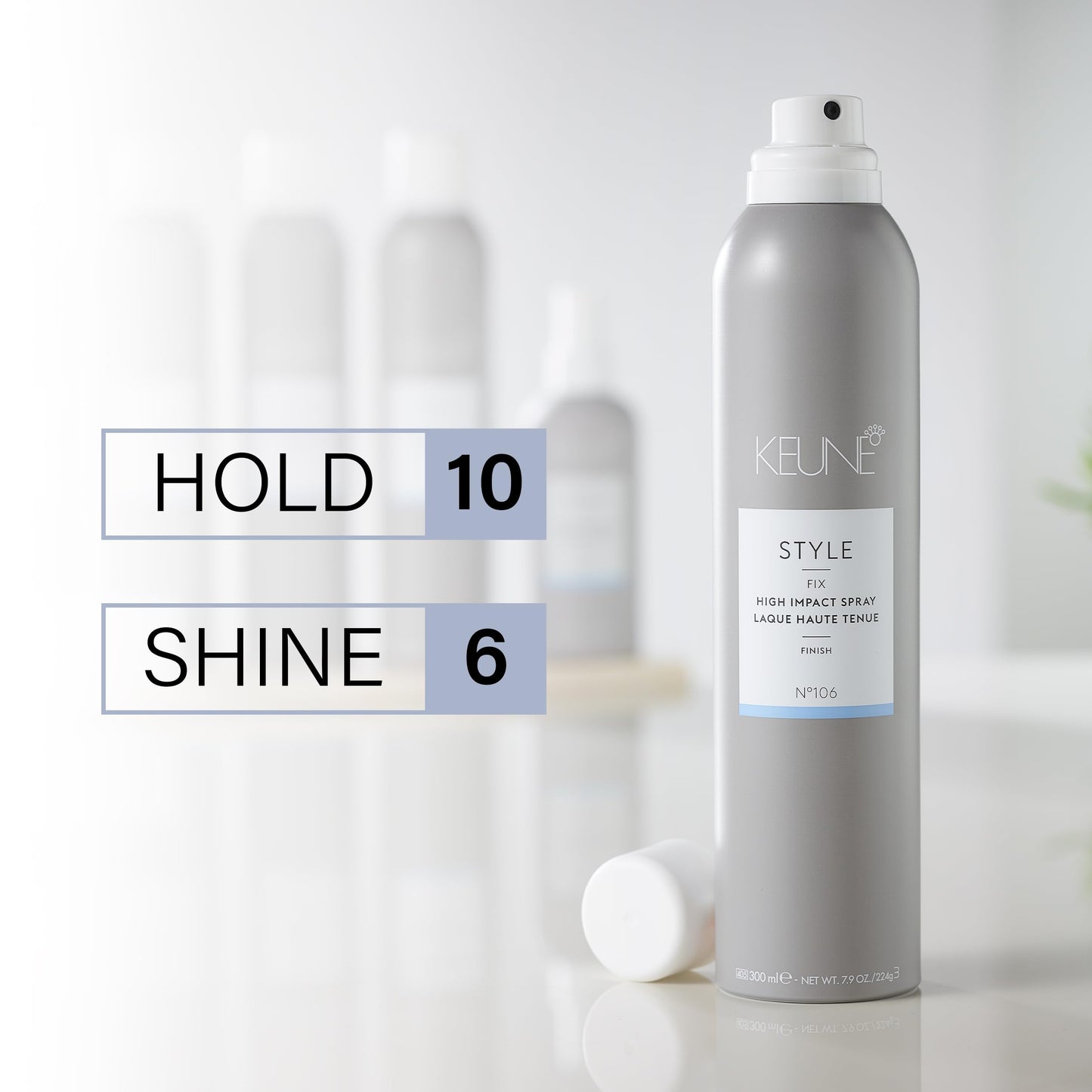 KEUNE Style High Impact Spray Fixer, Strong Hold Hairspray with Humidity Protection, Natural Shine Finishing Spray for All Hair Types, 9.2 Fl Oz
