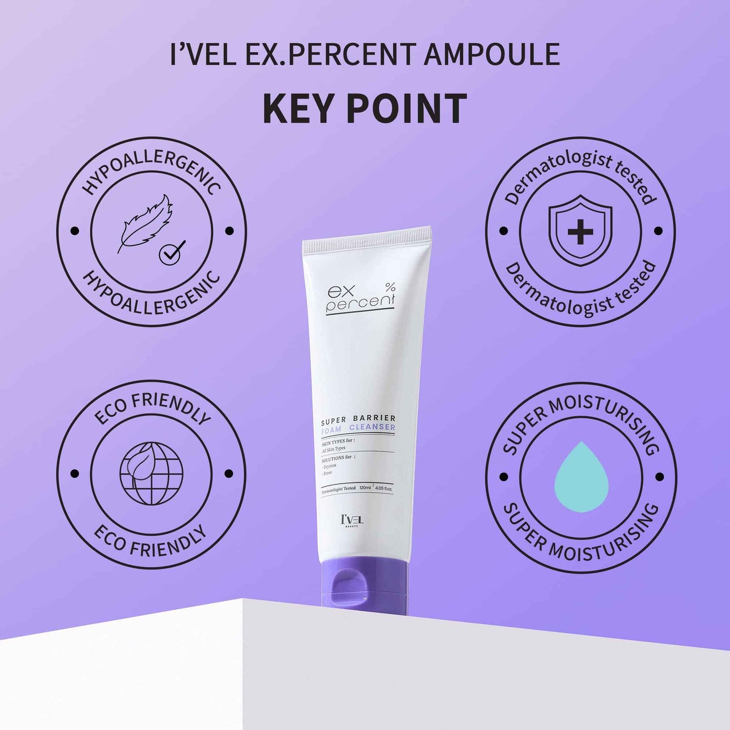 I'VEL Super Barrier Cleansing Foam Facial Cleanser, Refreshing Face Wash for All Skin Type, Makeup & Skin Clearing, Gently Cleanses Face Without Over Drying, 4.05 Fl Oz