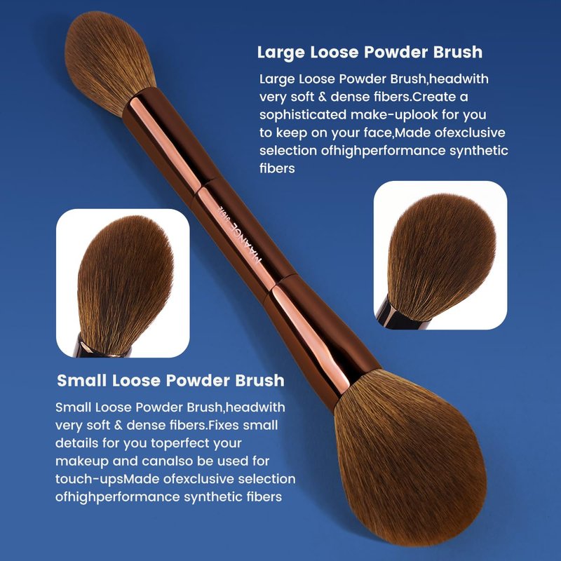 20 PCS Foundation Makeup Brush Set - Double-Ended Kabuki Brushes for Liquid & Powder | Brown Blending Tools