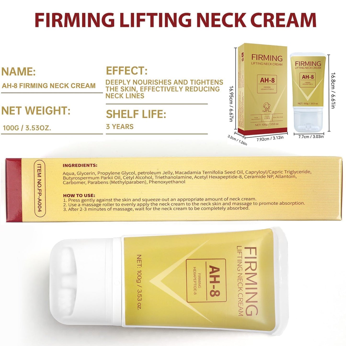 Mtmult AH-8 Firming Neck Cream - Anti-Aging Neck Tightening Cream with Roller Applicator - Reduces Sagging Skin & Fine Lines - Hydrating for Dry Winter Skin - For Women & Men (2PC)