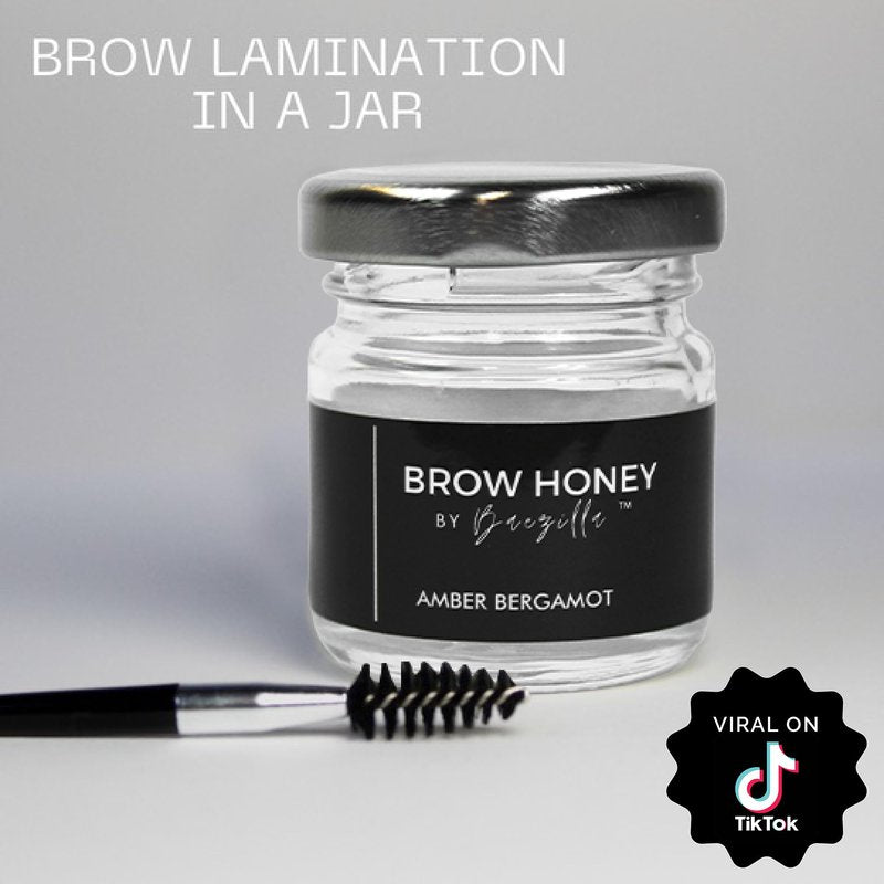 Brow Honey by Baezilla Eyebrow Gel - Long Lasting Clear Waterproof Wax Lamination Gift Set With Brush - Natural Amber Bergamot Scent