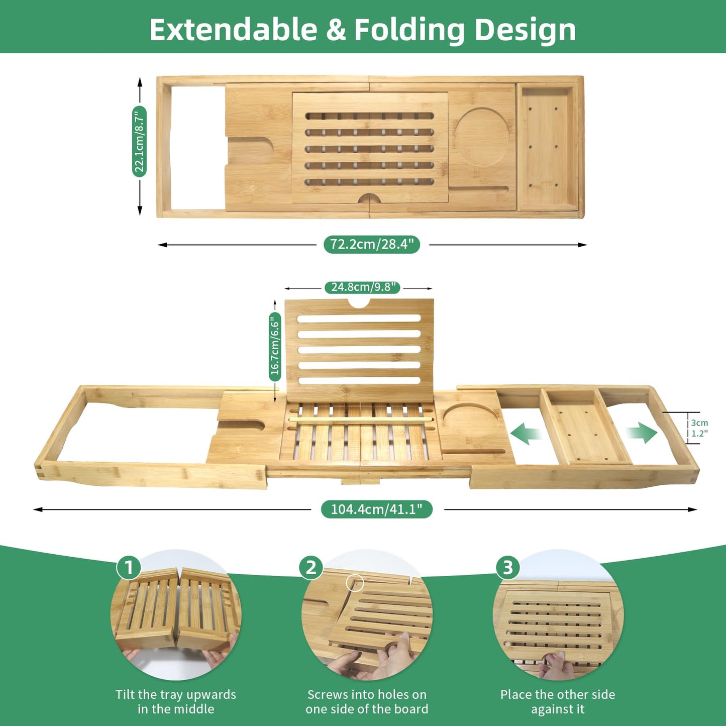 my novel things Bathtub Tray, Foldable Bath Tray for tub, Bamboo Bathtub Trays for tub, Luxurious Bath Accessories with Wine, Book & Tablet Holder - Expandable Size Fits Most Tubs - Wedding Gifts
