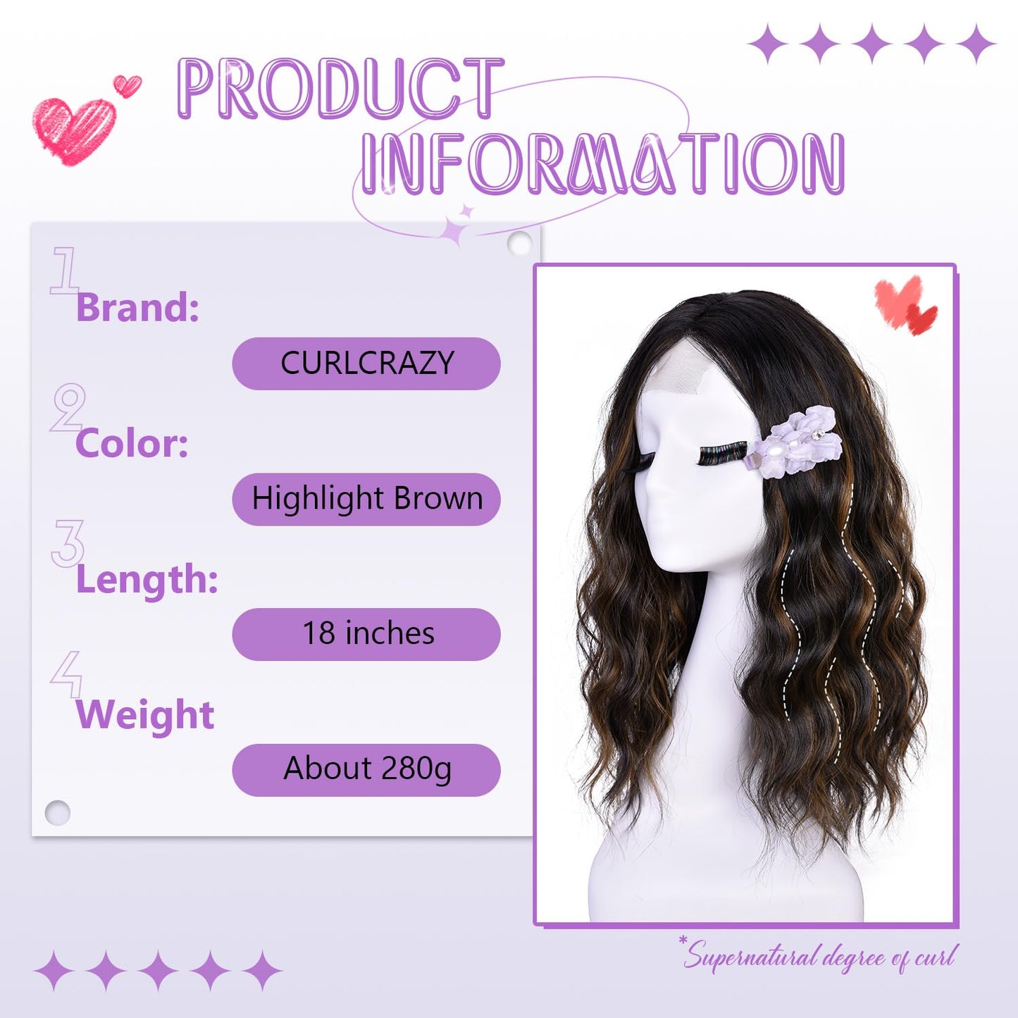 Brown Short Wavy Wigs for Women Middle Part Lace Natural Hairline Wig
