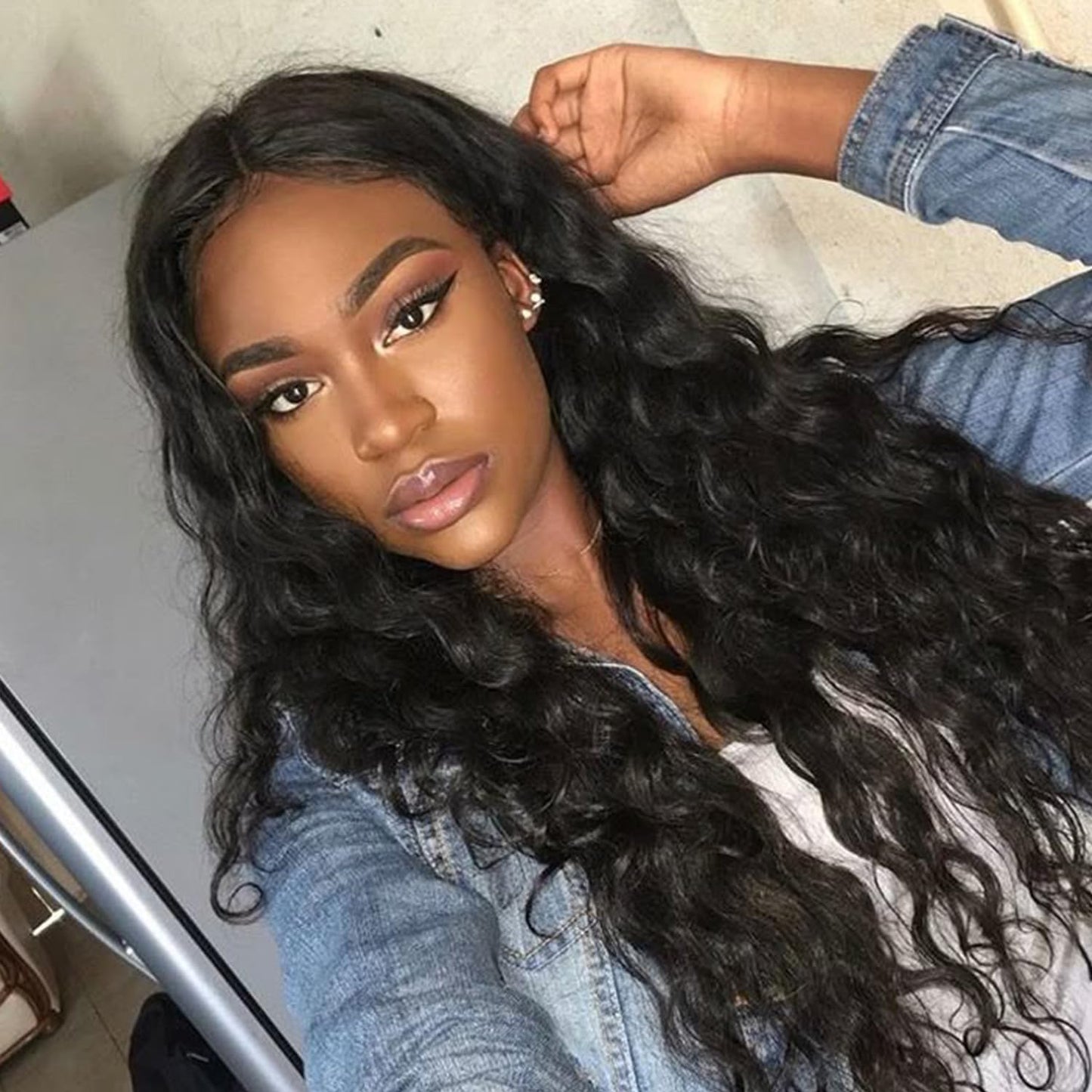 Missyvan Synthetic Lace Front Wig - Glueless Long Wavy Curly Black Hair | 30-Inch Natural Deep Wave