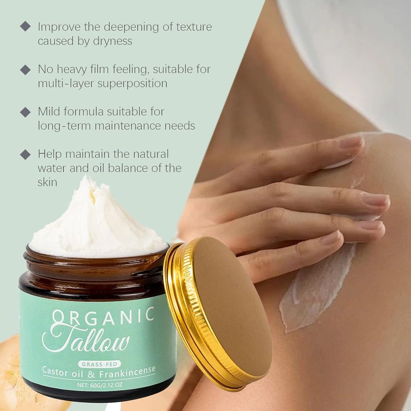 Organic Grass-Fed Beef Tallow Face Moisturizer - Hydrating Balm with Frankincense & Manuka Honey for Sensitive Skin (1)