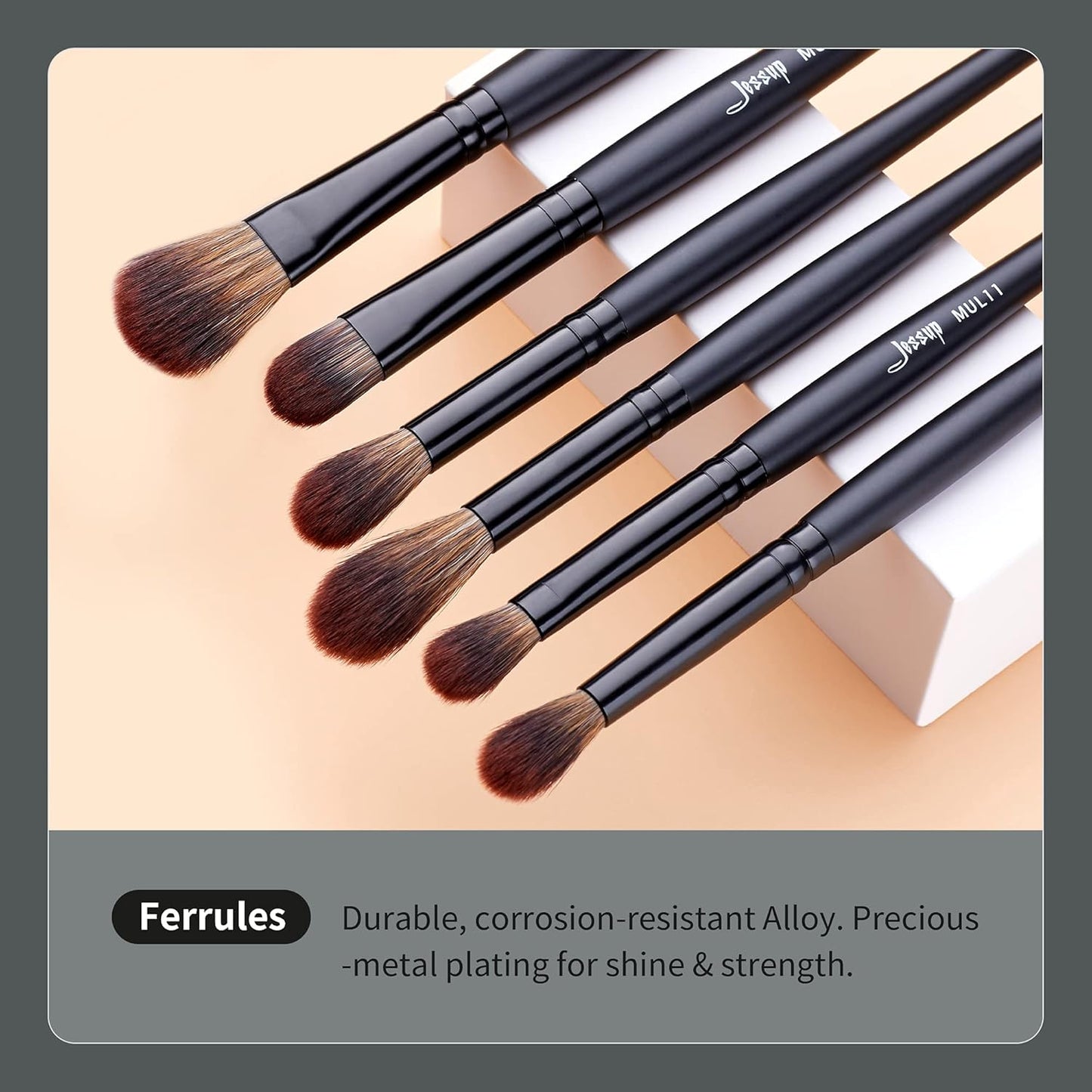 Jessup Eye Brushes Set - Vegan Makeup Brushes for Concealer, Eyeshadow & Eyeliner | 16-Piece Black Set