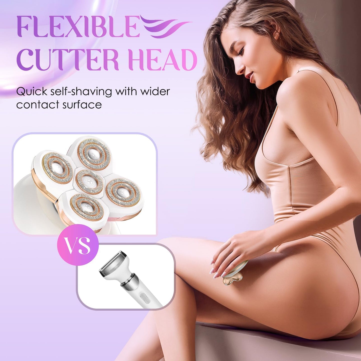 Electric Razors for Women, 5-in-1 Multi-Function Body Shavers for Women Legs, Cordless Ideal Travel Trimmer - Waterproof Wet/Dry Hair Remover Kit, Rechargeable, Gold