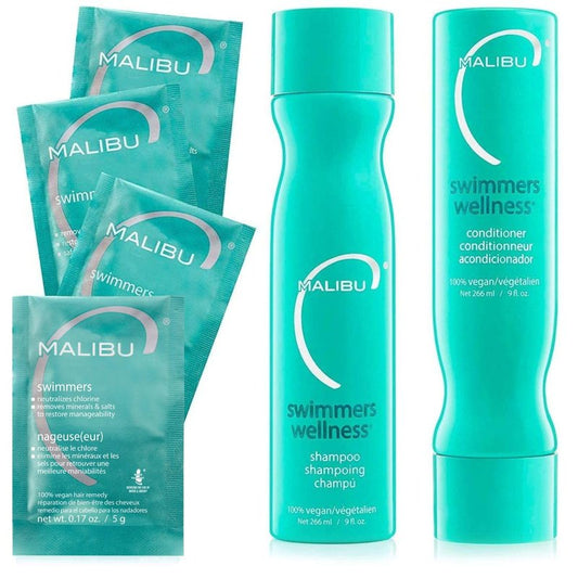 Malibu C Swimmers Wellness Shampoo and Conditioner + Hair Mask Summer Essentials Kit - Adults & Kids Clarifying, Moisturizing, Shine Restoring Hair Care - Protects from Pool Chlorine & Copper, 6 Ct