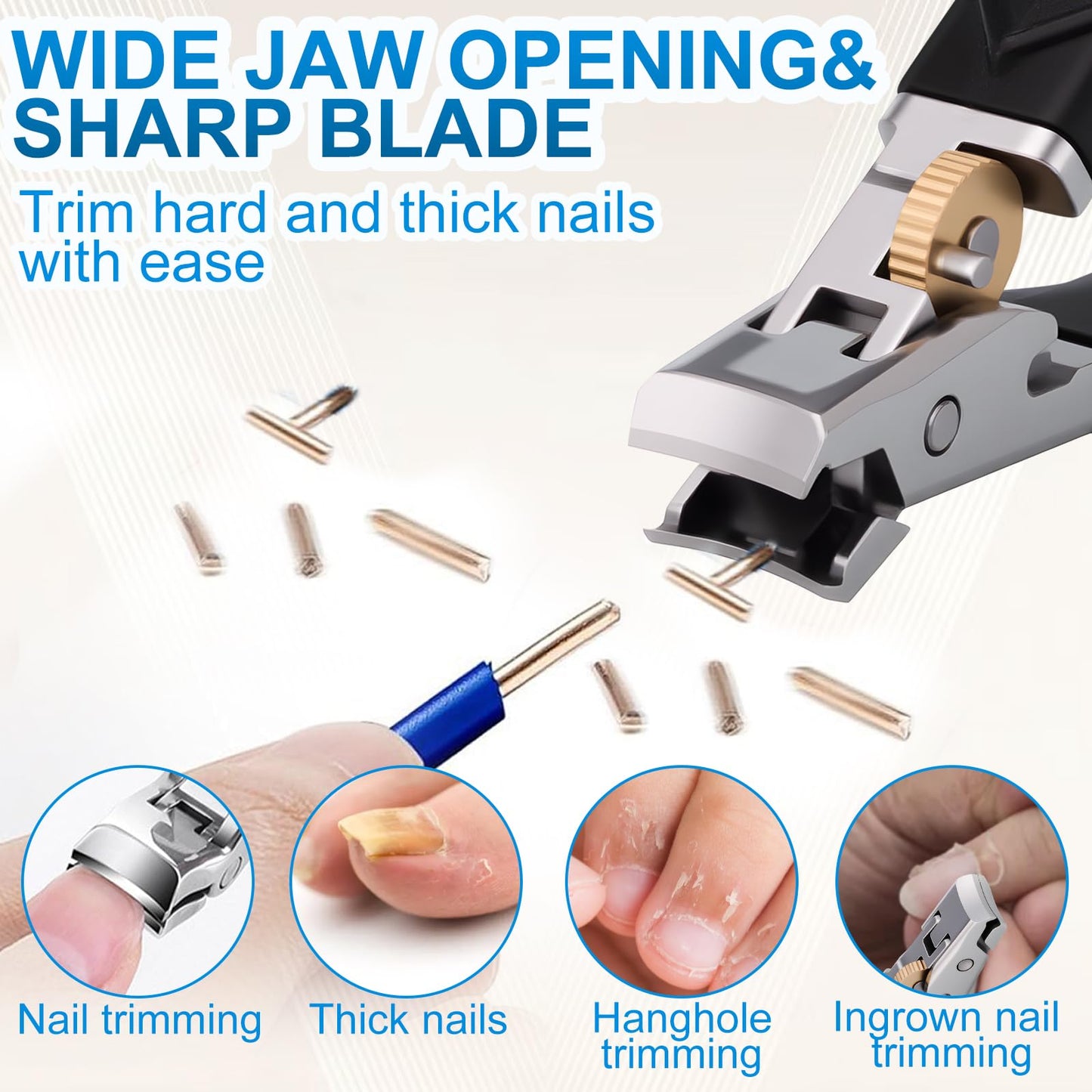 2025 New Toenail Clippers,Nail Clippers,180° Wide Jaw for Thick Nails, Dual Oblique & Flat Cutting Edges, Splash-Proof Design, Long Handle for Easy Cleaning & Comfortable Grip