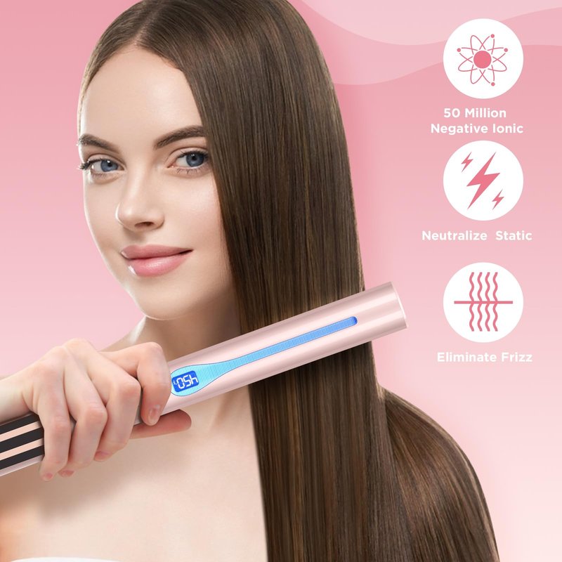 IG INGLAM Titanium Flat Iron Hair Straightener, Infrared Curling Iron 1 Inch,Negative Ionic Dual Voltage Straightener 11 Adjust Temp 250°F to 450°F, Anti-Frizz Shiny Hair,110-240V, Gift, Pink