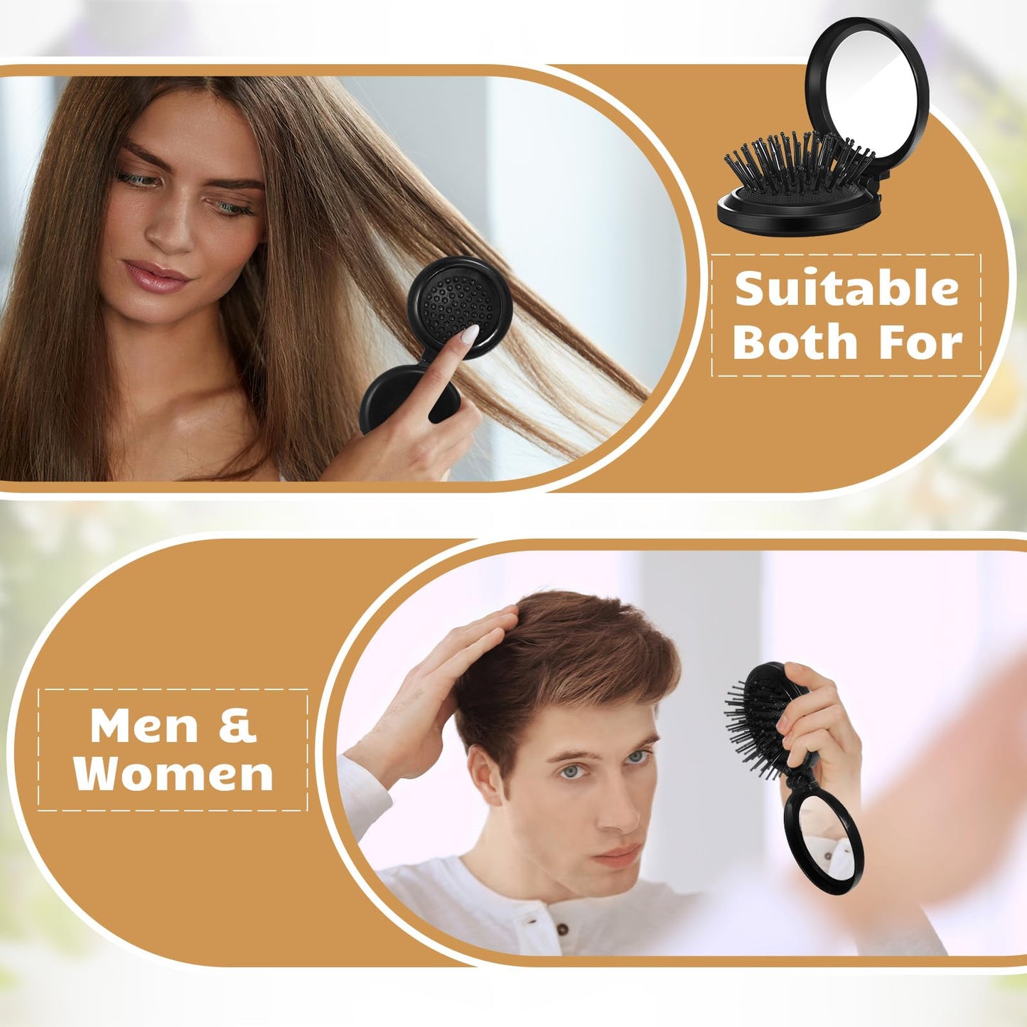 Uiifan 50 Pcs Mini Hair Brush Foldable Travel Mirror Hair Brushes Round Portable Folding Pocket Mini Comb Compact Travel Size Massage Comb for Men Women