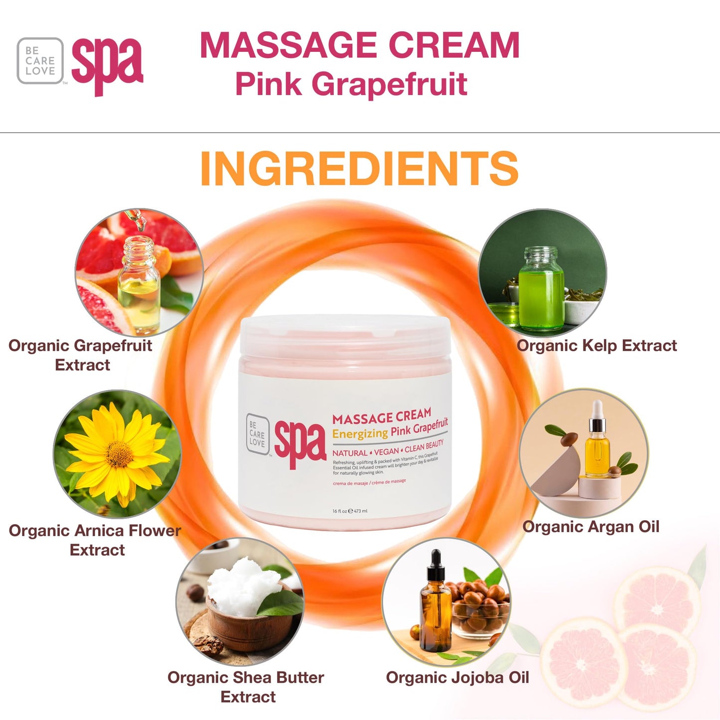 BCL SPA Massage Cream - Body Lotion & Body Cream with Organic Pink Grapefruit, Shea Butter, Aloe Vera, Vitamin E, Argan, and Almond Oils - Nourish & Revitalize skin. Home/Professional use 16 fl oz