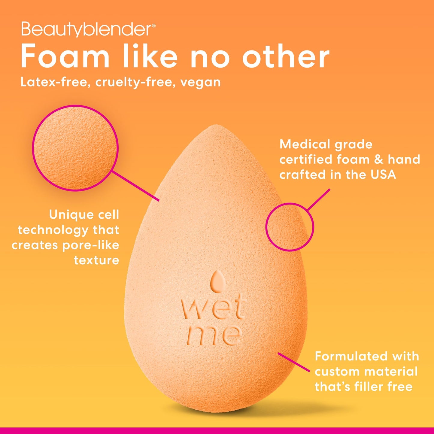 Beautyblender® Original Beauty Blender Makeup Sponge, Super-Soft Foam Easily Blends Foundations, Powders & Creams, Made in USA, Reusable, Washable, Streak Free Application, Vegan, Cruelty Free