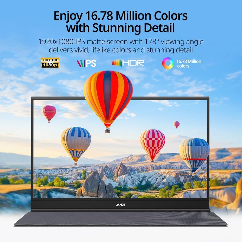 MNN Portable 15.6" FHD 1080P USB-C Gaming Monitor - Ultra-Slim IPS Display with Smart Cover & Speakers