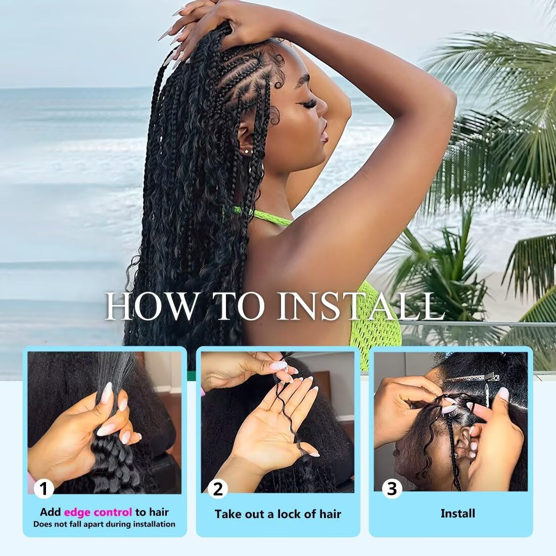 100g 3 bundles Human Braiding Hair for Boho Braids 14 Inch Curly Boho Hair for Braiding Knotless 12A Deep Wave Bulk Bohemian Natural Black