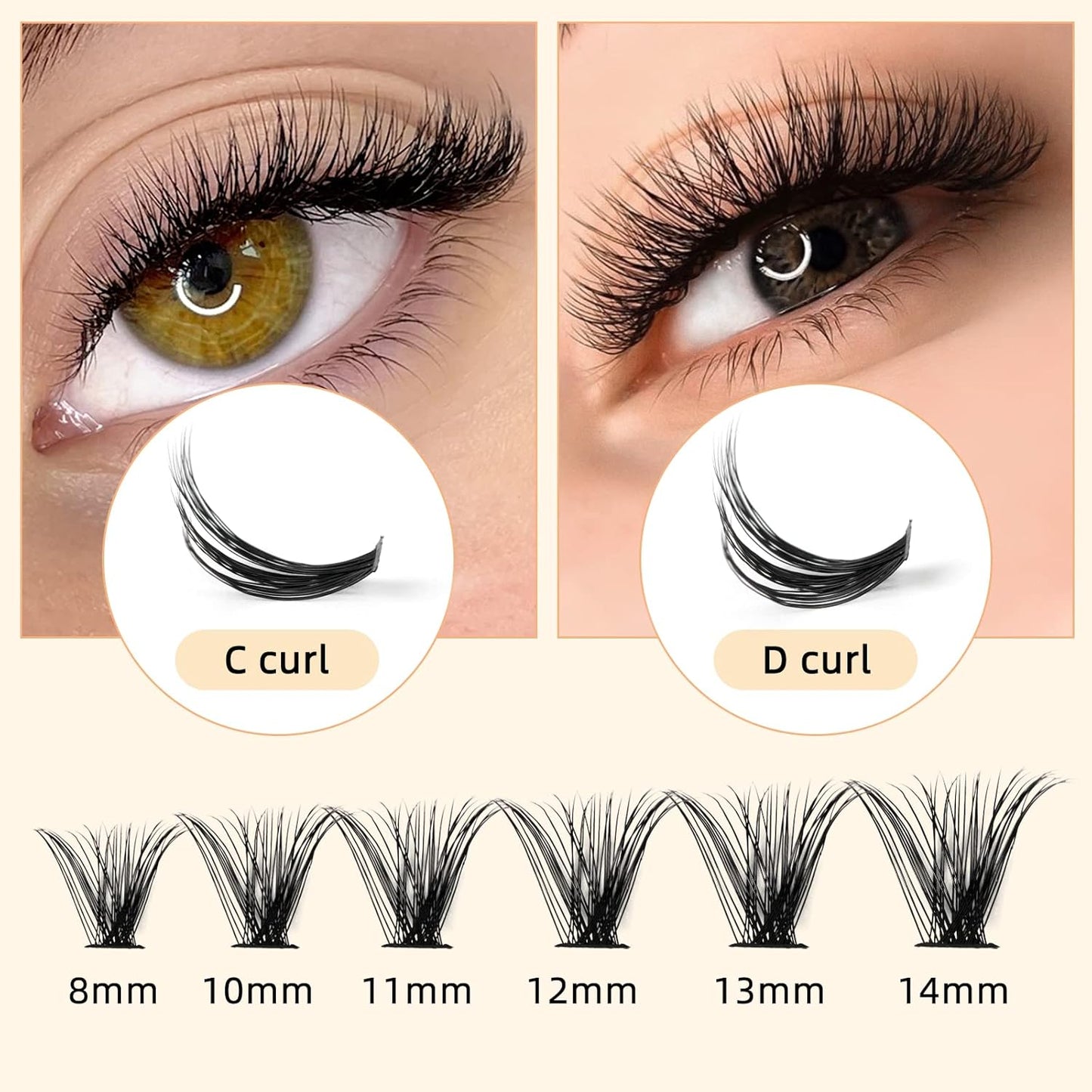 QUEWEL Cluster Lashes - 240 Pcs Individual 40D 0.07D Curl Mix 8-14mm Soft & Natural Eyelash Extensions for DIY Home Use