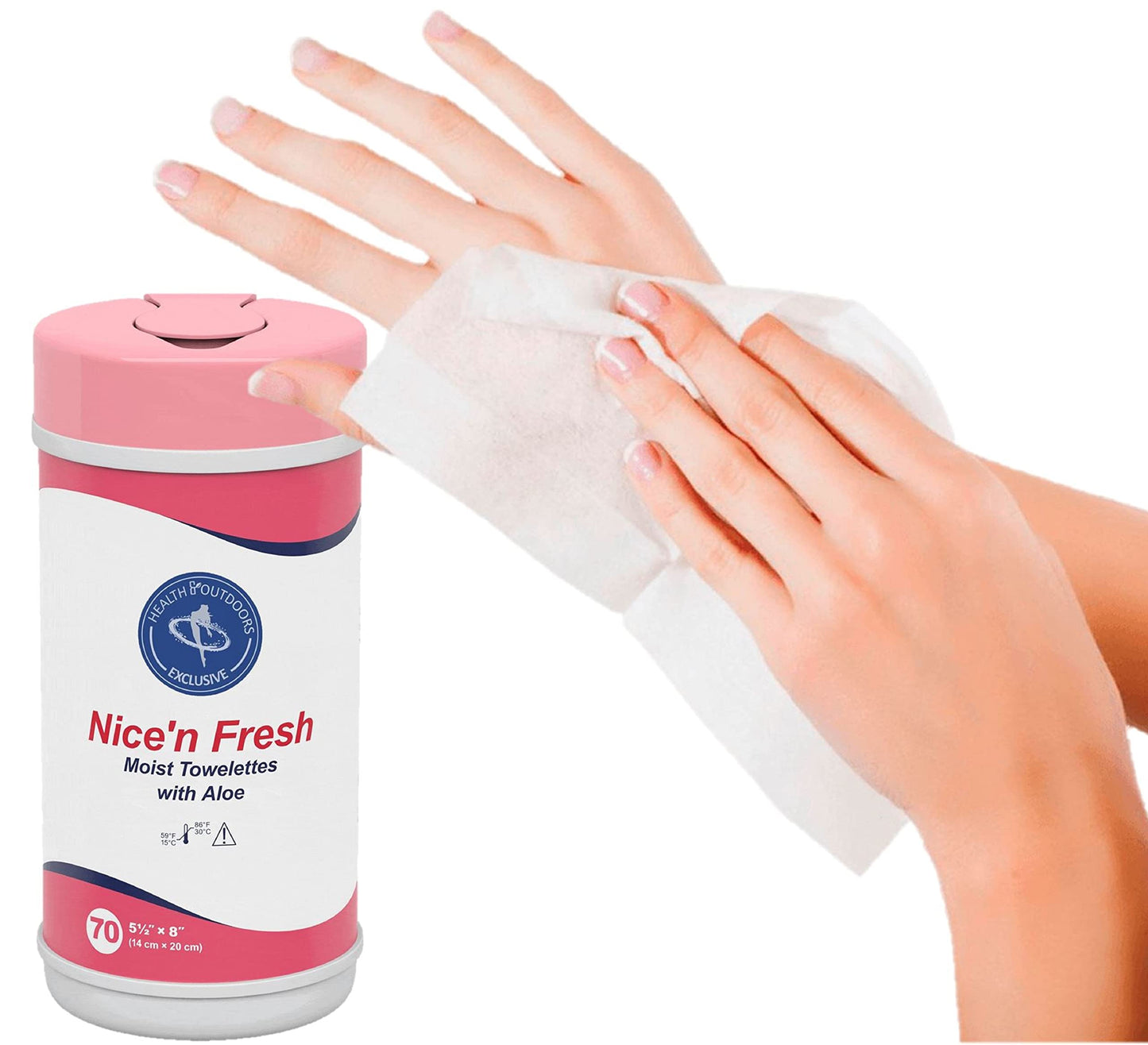 HAO Nice 'n Fresh Moist Towelettes Refreshing Skin Cleansing Wipes With Aloe and Lanolin (70 Count) Travel Tub