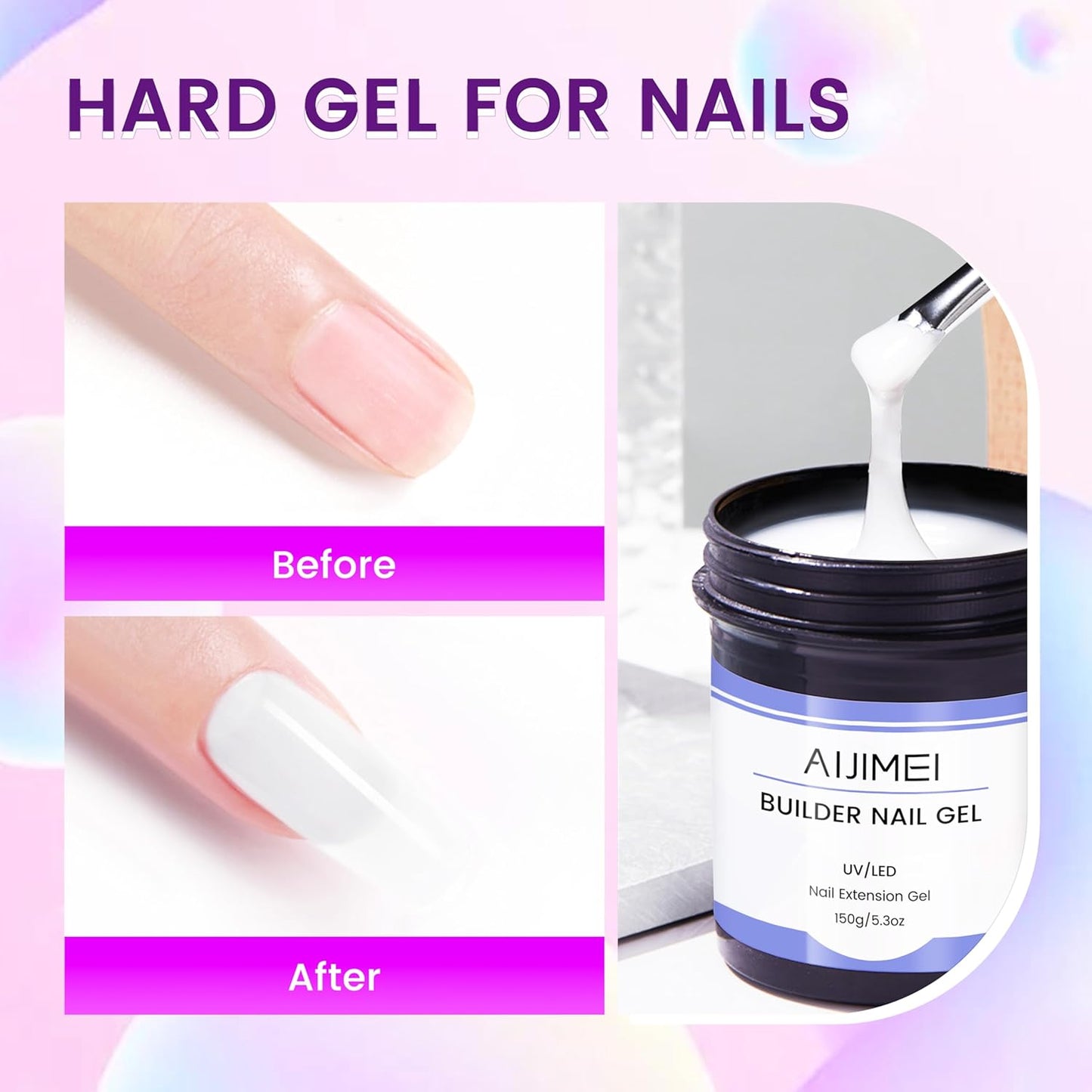 Nail Builder Gel Kit - 5oz Hard Nail Gel for Art & Extensions | Clear & White Colors
