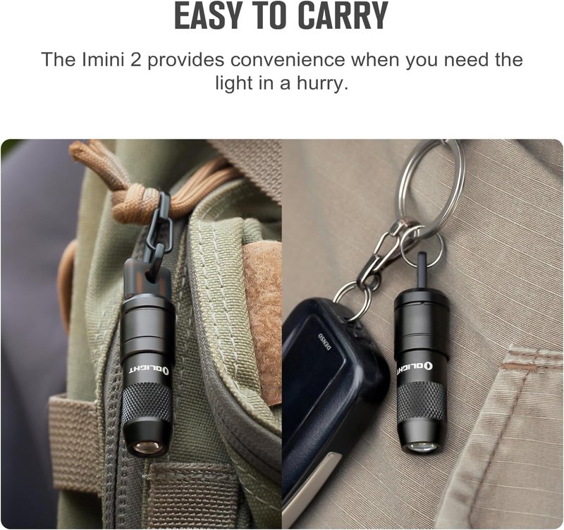 Olight iMini 2 EDC Keychain Flashlight - 50 Lumens Compact LED Light | Portable Black Mini Light for Everyday Use