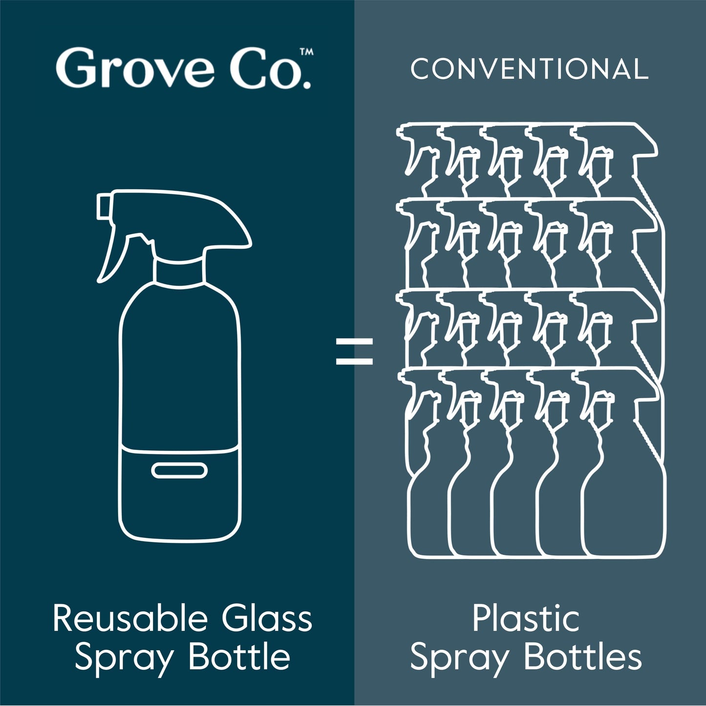 Grove Co. Glass Spray Bottles for Cleaning Solutions, 2-Pack Bundle, Unique Silicone Sleeve Slide & Snap Custom Label, Refillable Spray Bottle, Made from Recycled Glass, 2 x 16 oz