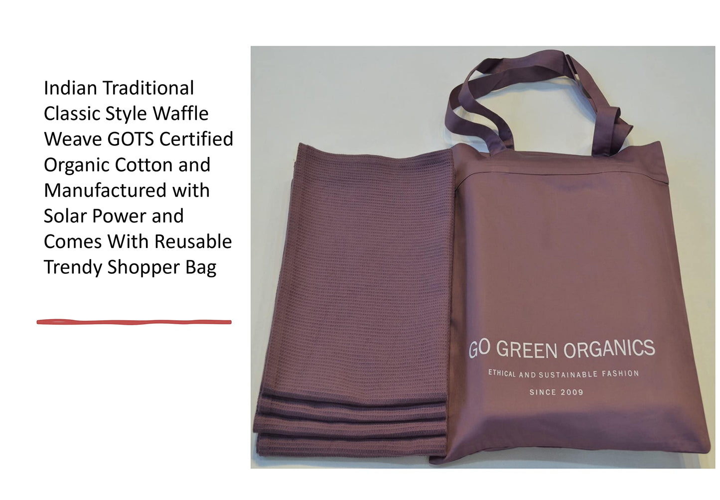 GO GREEN ORGANICS, WAFFLE HAND TOWELS PACK OF 4, 20X29 INCHES, 100% NATURAL ORGANIC COTTON GOTS CERTIFIED (BURGUNDY) SUPER ABSORBANT & QUICK DRY, NO SOFTENERS, ENVIRONMENT FRIENDLY