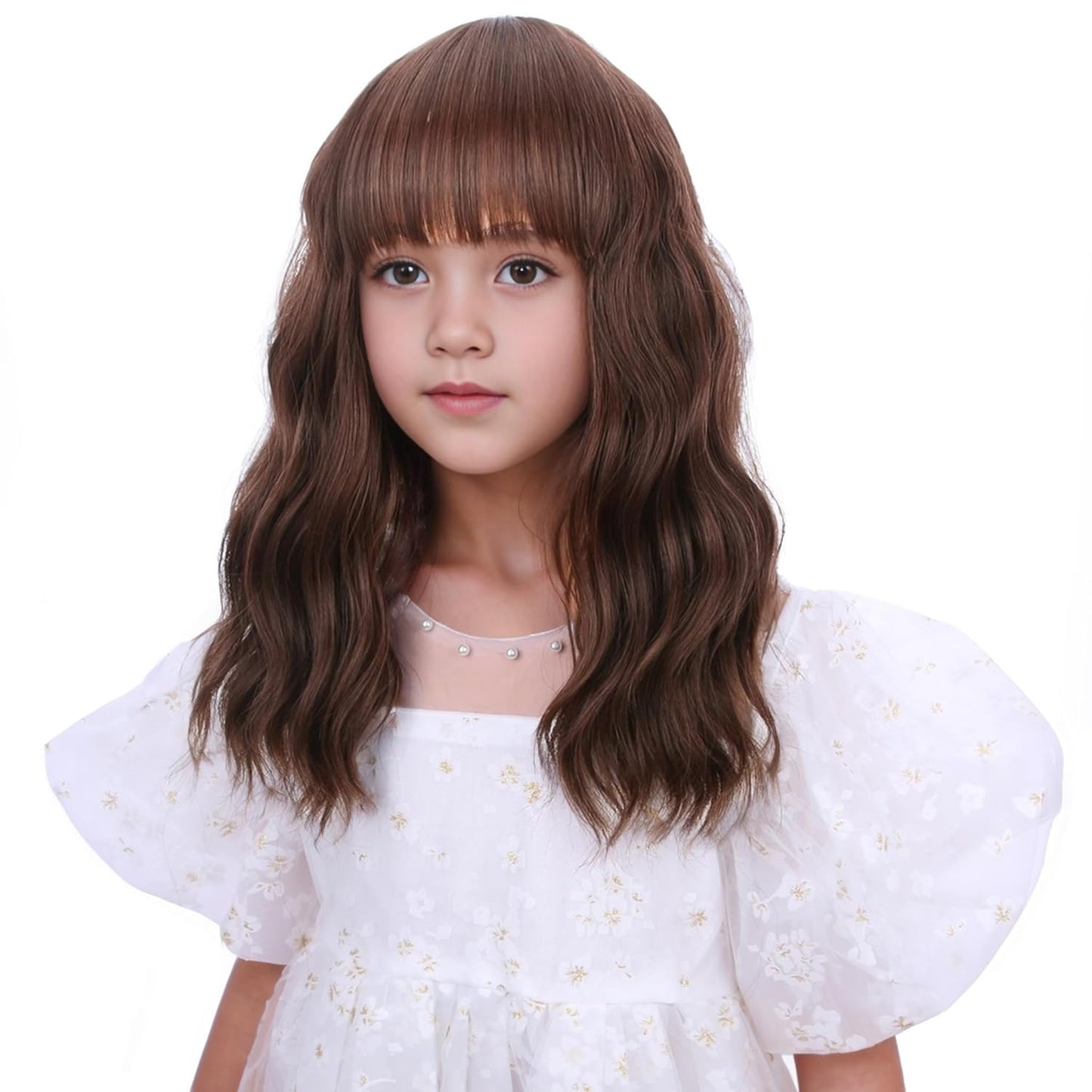 Short Chocolate Brown Wig for Kids - Heat-Resistant Synthetic Hair with Air Bangs