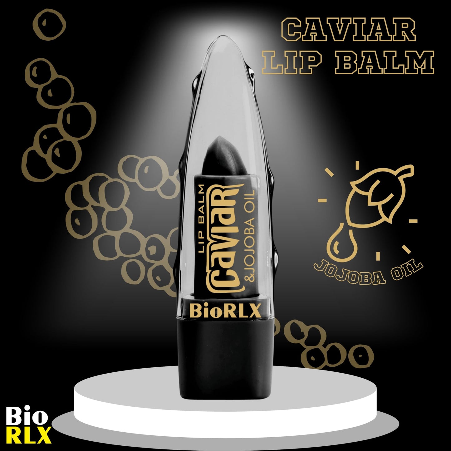 BioRLX Caviar & Jojoba Oil Lip Balm - Luxurious Color-Free Lip Care for Intense Moisture and Smoothness (Caviar & Jojoba, 0.12 Ounce (Pack of 1))