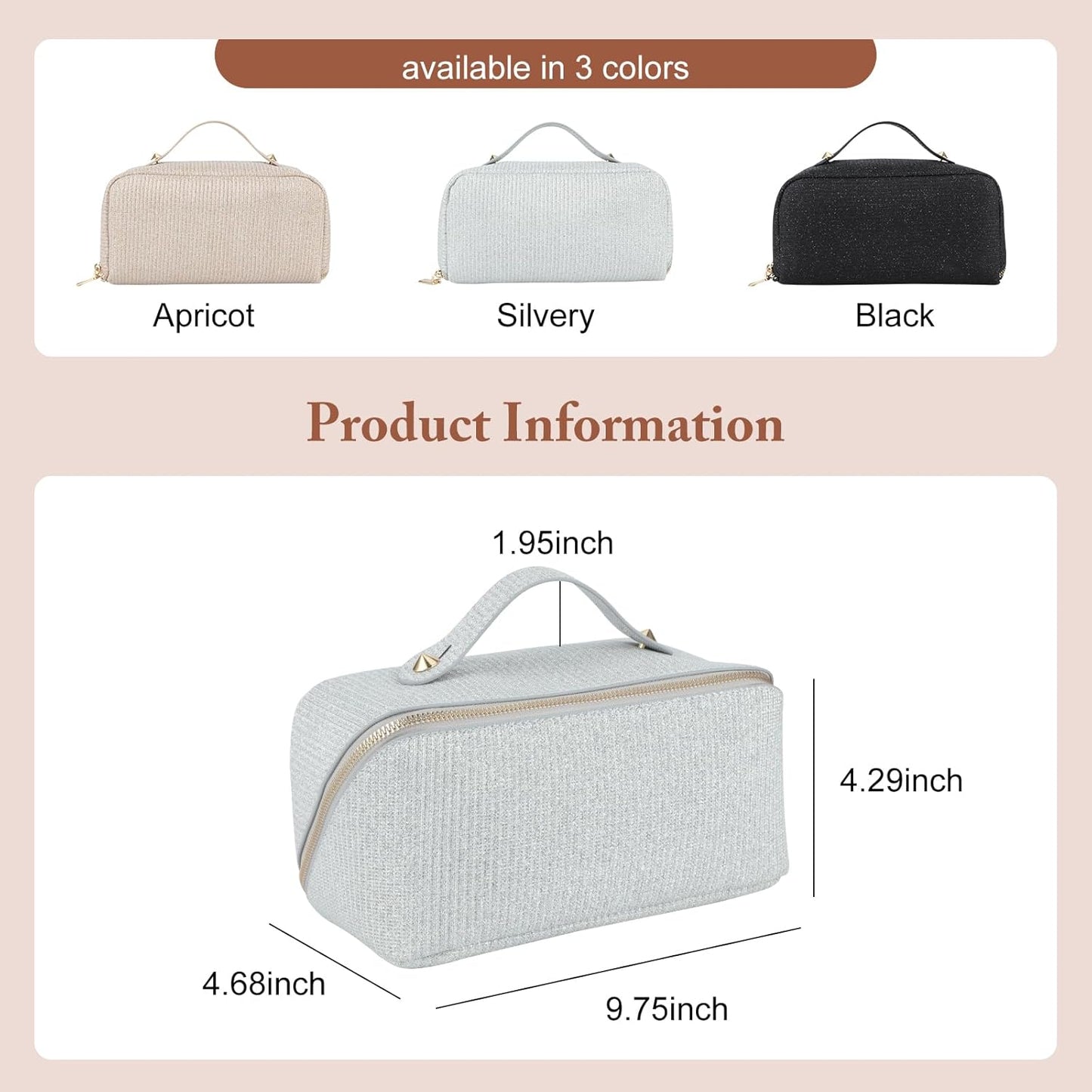 Large Capacity Glitter Sequin Cosmetic Bag - Sparkly Travel Makeup Bag with Handle for Women | Silver