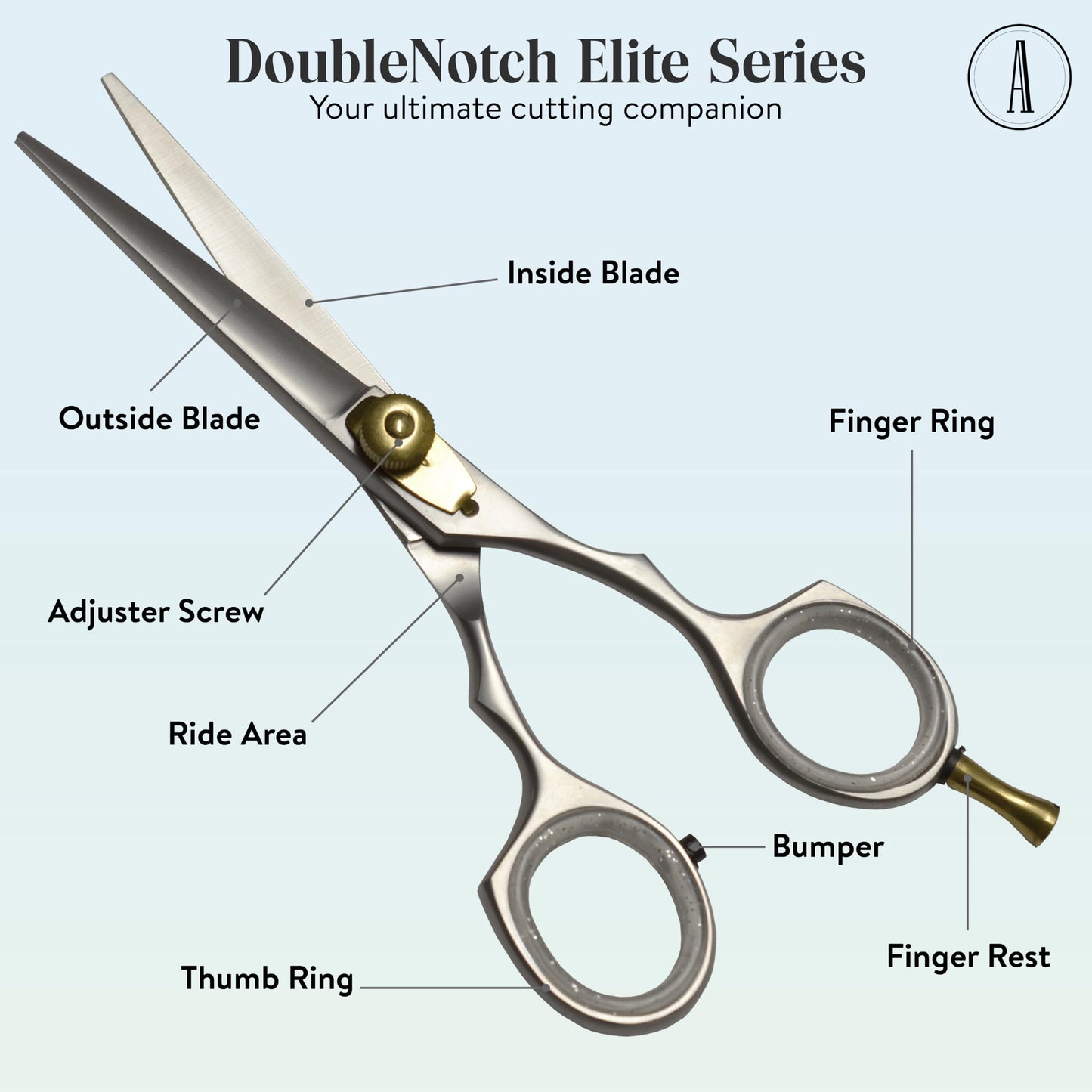 ANDUSTRIAL - Professional Hair Cutting And Thinning Scissors/Shears For Men/Women/Home/Salon - Premium High Carbon Steel Quality - Smooth And Sharp - Double Notch - 5.5 Inch, Silver