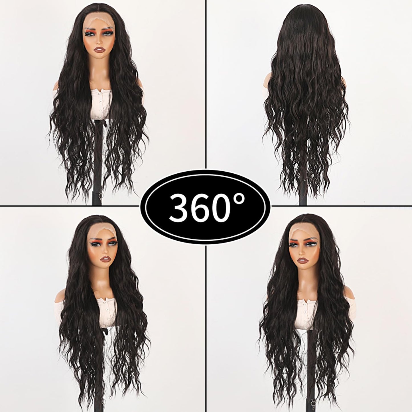 Missyvan Synthetic Lace Front Wig - Glueless Long Wavy Curly Black Hair | 30-Inch Natural Deep Wave