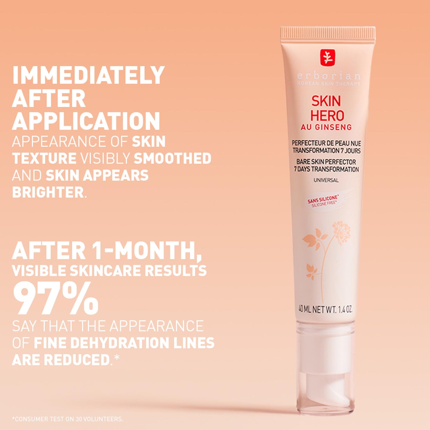 Erborian Skin Hero with White Ginseng, Facial Concealer and Makeup Primer - Non-Tinted Bare Skin Perfecting Face Moisturizer Smooths, Blurs & Illuminates - Silicone Free Korean Skincare