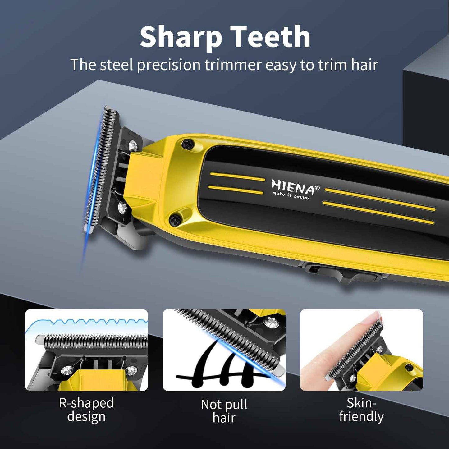 HIENA PRO Professional Electric Hair Trimmer for Men, Cordless Clipper Barber Haircut Tool with USB, Rechargeable T-Blade Precision Beard Trimmer, Perfect Gifts for Men(Gold)