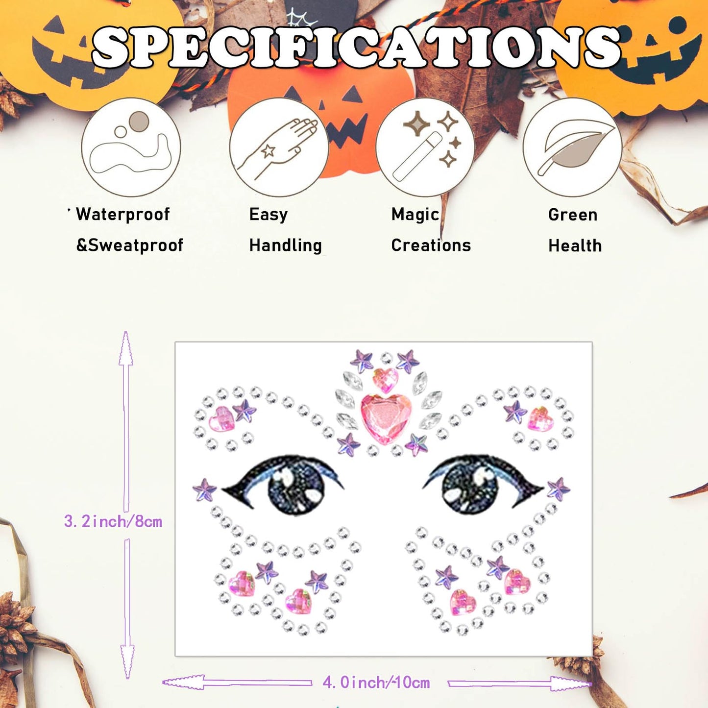 Kids Festival Face Jewels Gems – 4 Pack Sparkly Face Stickers & Crystal Temporary Tattoos – Fun Rhinestone Makeup for Girls for Halloween, Birthday, Christmas & Dress-Up Play