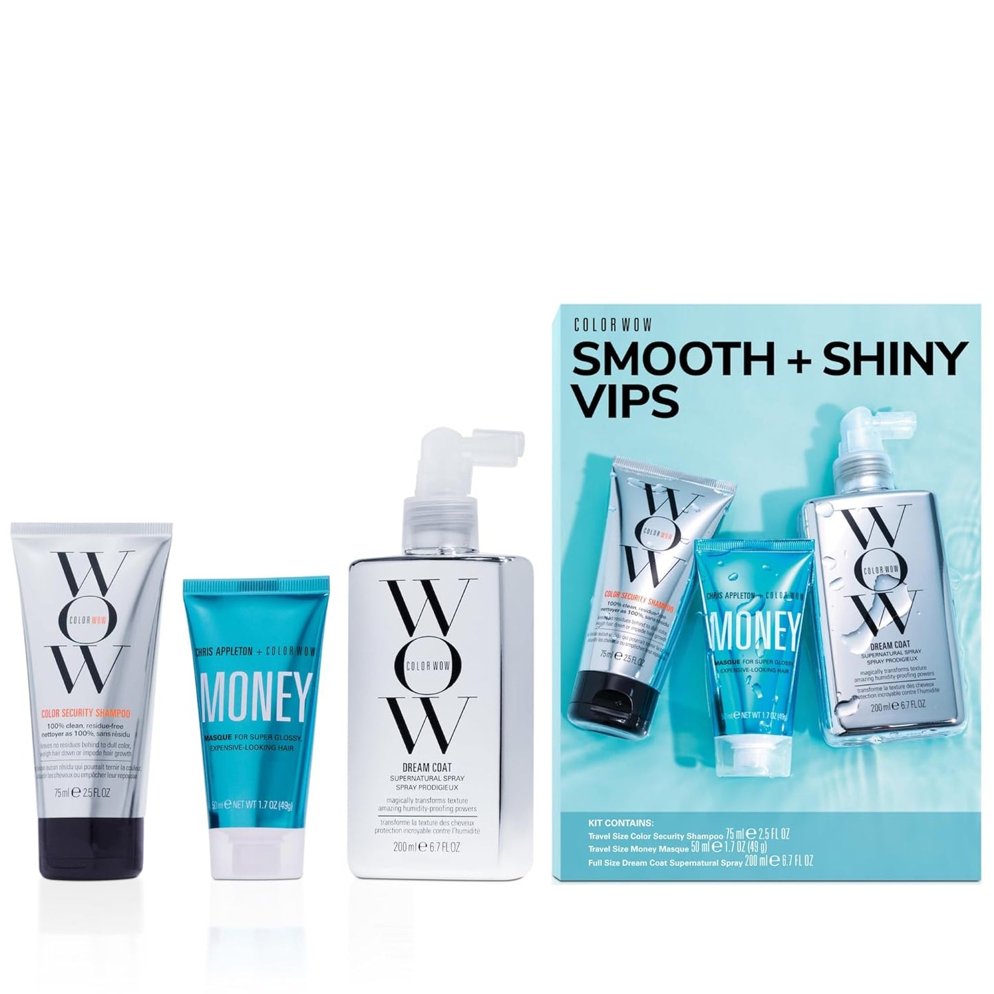 COLOR WOW Smooth + Shiny Hair Care Kit - Frizz Control & Shine Boosting Treatment