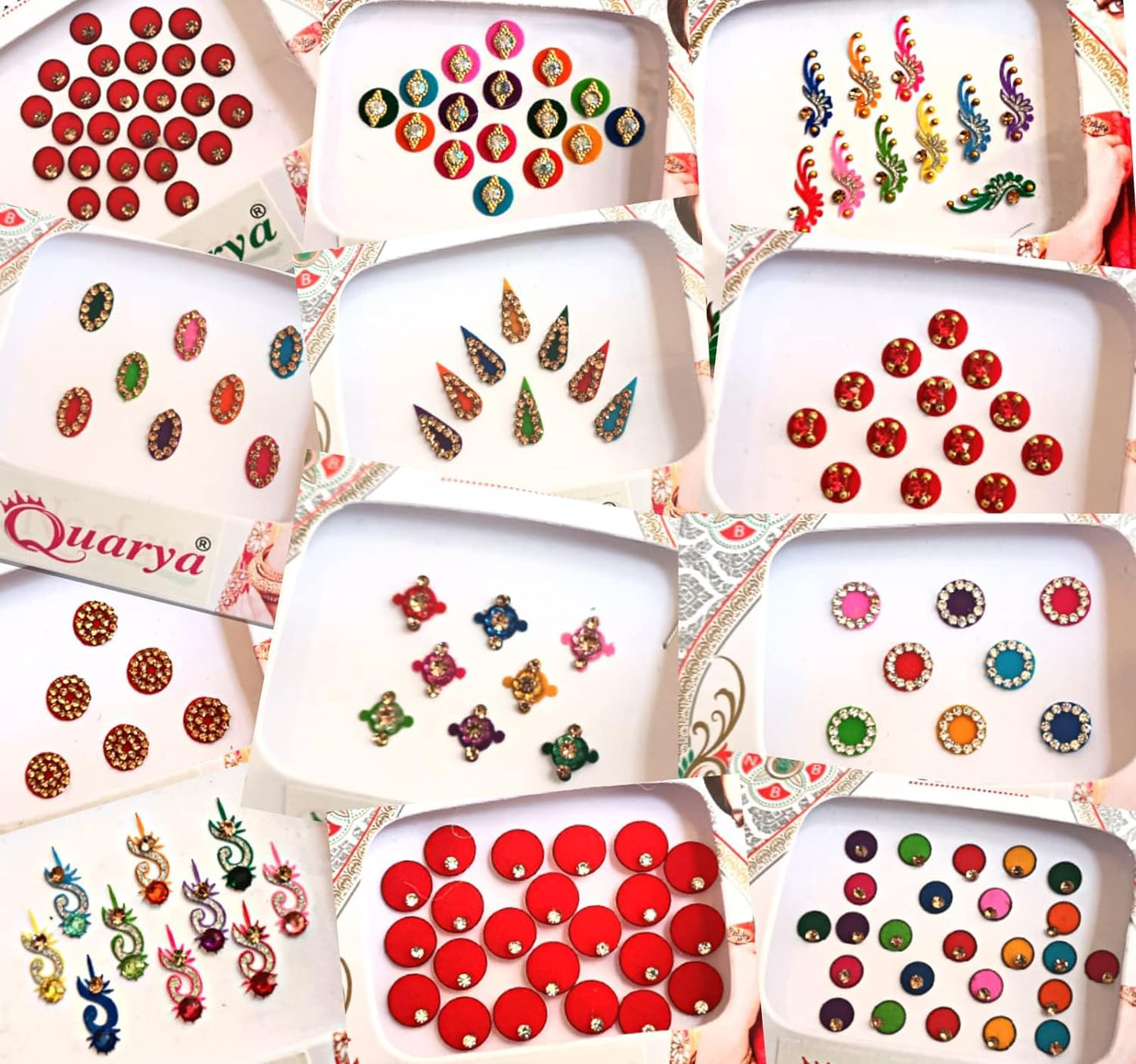 Indian Designer Multicolour Bindi Pack of 5 | Glitter Sparkle Crystal Diamond Stone Bindis | Self-Adhesive Bollywood Style Forehead Stickers | Reusable Body Art Jewel for Women & Girls