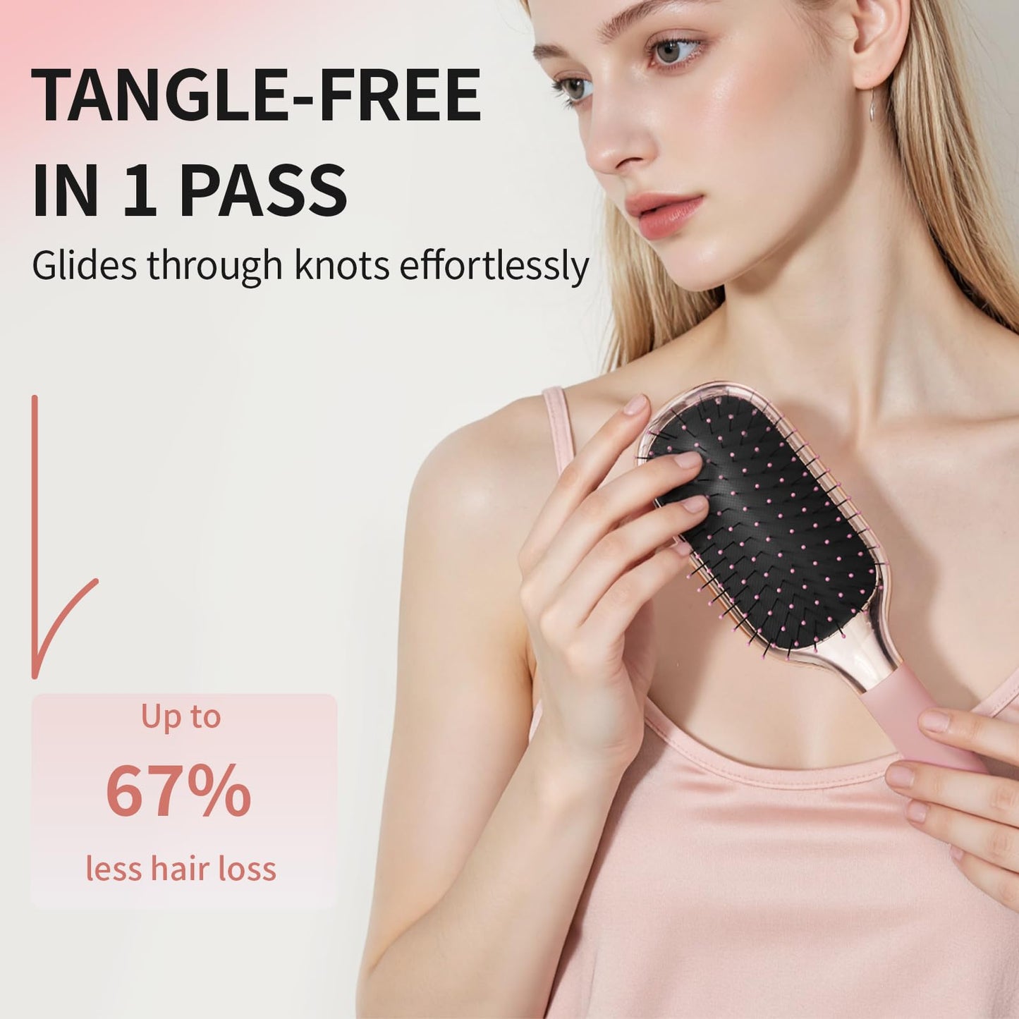 MELBANG Detangling Hair Brush, Paddle Hair Brush for Wet & Dry Hair, Pain-Free Detangler Brush for Thick, Curly & Damaged Hair, Soft Cushion Bristles, No Pulling (Pink)