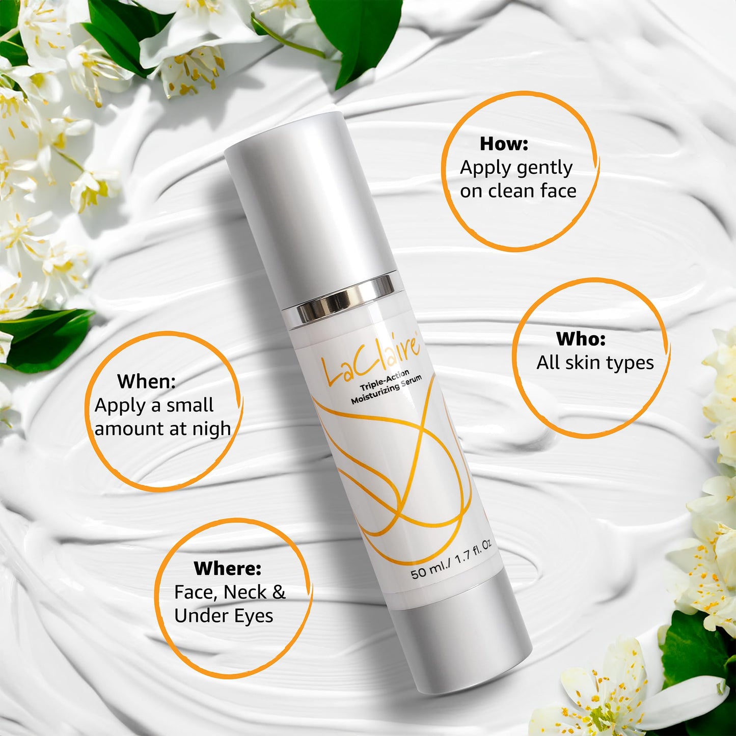 LaClaire Triple-Action Daily Moisturizing Serum – 70% Organic, Paraben-Free Hyaluronic Acid + Aloe Vera + Green Tea – Hydrates, Soothes & Protects – 50 mL