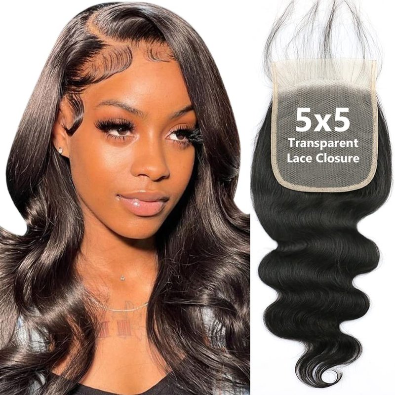 5x5 Transparent HD Lace Closure Only Body Wave Hair Closure Invisible Lace 12A Brazilian Virgin Remy Human Hair Closure 100% Human HairFree Part Pre Plucked Natural Black 16 Inch