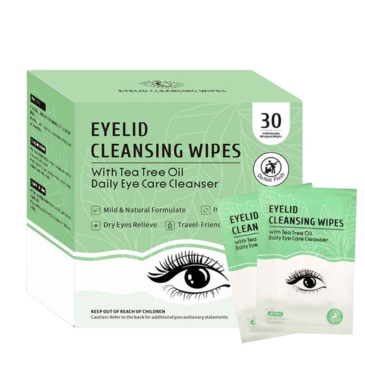 30 Count Eyelid Wipes, Gentle Eyelid Cleansing Wipes with Tea Tree Oil, Moisturizing Eye Wipes for People with Dry Eyes, Itchy, Styes & Blepharitis, Eyelid & Lash Wipes Individually Wrapped for Travel