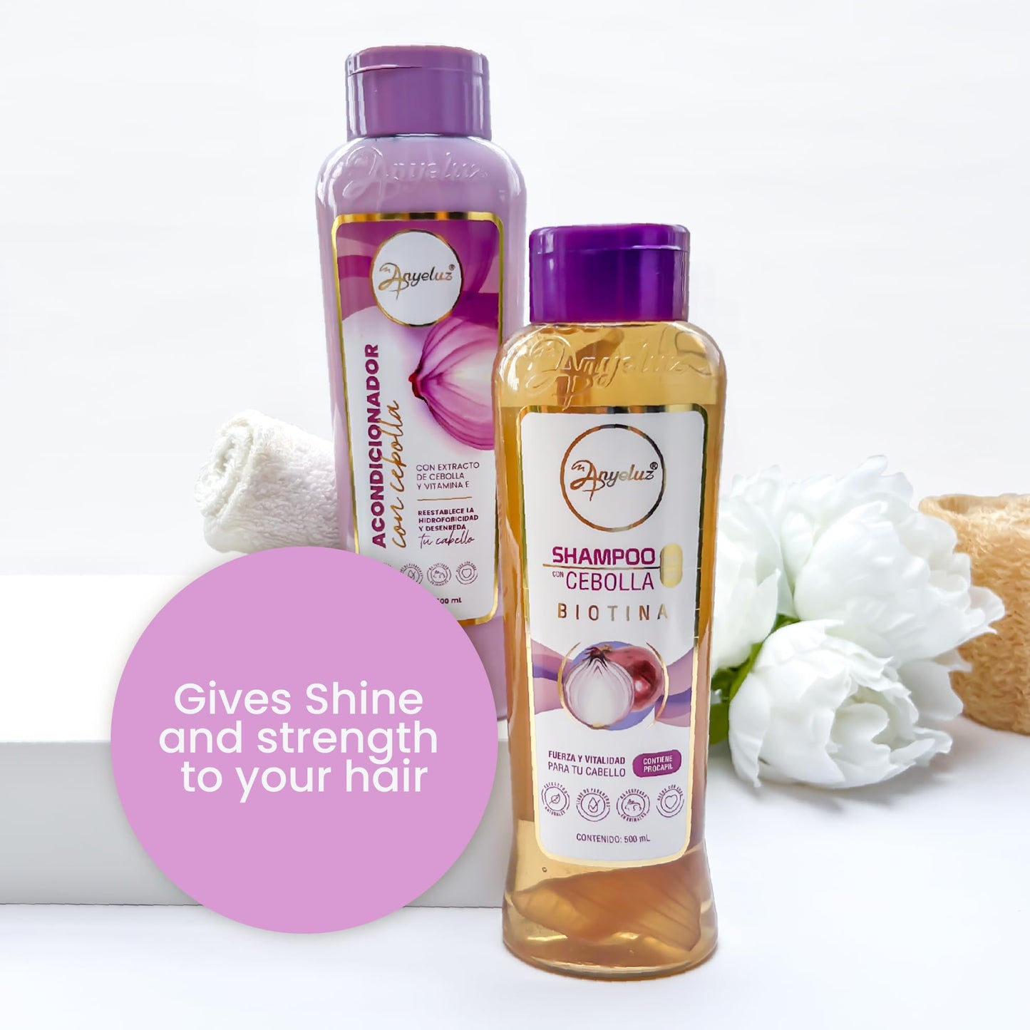 Anyeluz Onion Shampoo and Conditioner for Hair Growth with Biotin, Salt and Paraben Free Hair Care Duo with Keratin and Botanical Extracts for Stronger Softer Hair